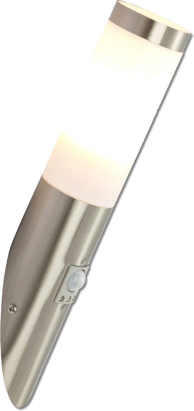 ISOLED Wandleuchte Edelstahl, IP44, PIR Bewegungssensor, warmweiß, inkl. E27 LED Leuchtmittel 9W von ISOLED
