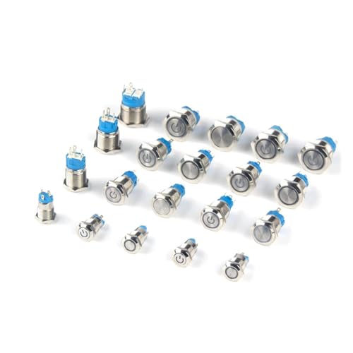 12/16/19/22mm Waterproof Metal Push Button Switch LED Light Momentary Latching Car Engine Power Switch 5V 12V 24V 220V Red Blue ITCLEYMDZV(Power yellow,MOMENTARY SELF-RESET_3-9V(5V)_12MM) von ITCLEYMDZV