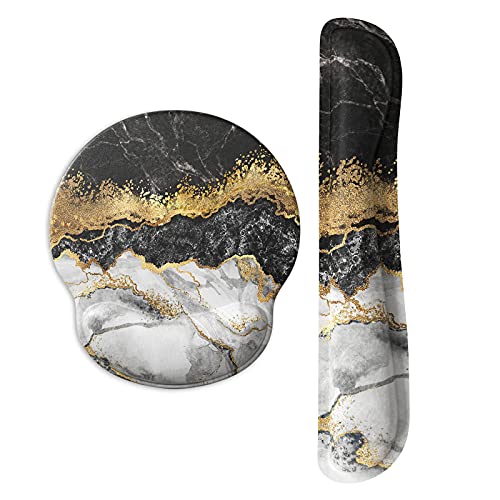 ITNRSIIET Gaming Mousepad mit Handauflage, Maus und Tastatur Handballenauflage-Set, Mauspad Ergonomisches mit Memory Foam Lycra-Stoff und PU-Basis, für Laptop und PC, Black Cracked Marbling von ITNRSIIET