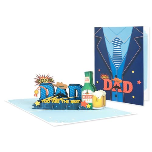 IUNSER Vatertag 3D-Grußkarte Kreative Papierskulptur DAD Drei Grußkarte Danke Papa Geschenk Segenskarte Geburtstagskarten Auto (Blue, 20x15x1cm) von IUNSER