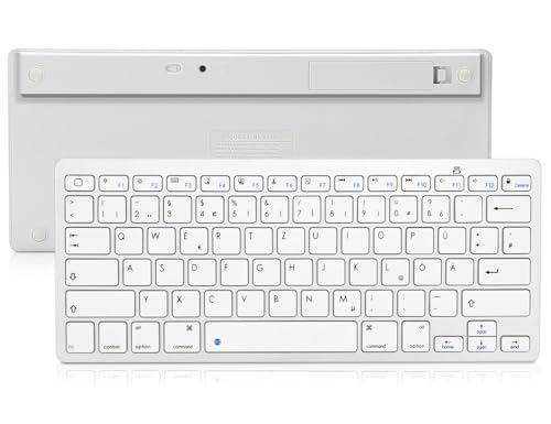 Bluetooth Tastatur für PC, Notebook, Windows, Mac, Chrome OS, Android, iPad OS, Apple TV, Deutsches Layout, Kabellose QWERTZ Multi-Device Tastatur, Weiss von IVEOPPE