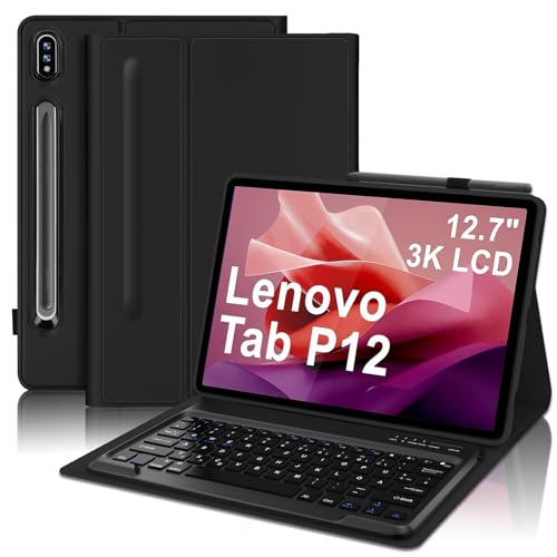 IVEOPPE Tastatur für Lenovo Tab P12, Hülle mit Tastatur für Lenovo P12 12.7" 2023, Magnetische Kabelloser Bluetooth Abnehmbare QWERTZ Tastatur für Lenovo P12 Pro Tab 12,7, Schwarz von IVEOPPE