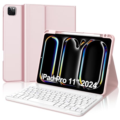 IVEOPPE Tastatur für iPad pro 11" 2024 (M4), Hülle mit Tastatur für iPad Pro 5. Generation, Magnetisch Abnehmbare Bluetooth QWERTZ Hülle Tastatur für iPad Pro 11 Zoll 2024, Rosa von IVEOPPE