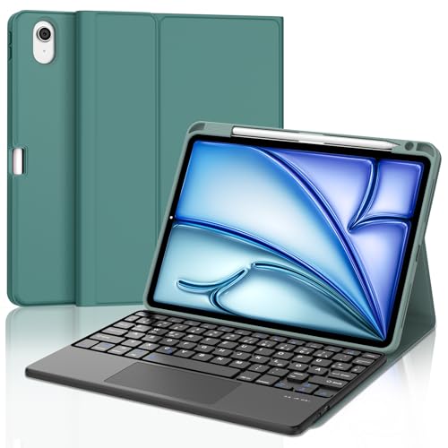 IVEOPPE Tastatur iPad Air 6. Generation Touchpad, iPad Air 11" Hülle mit Tastatur 2024, Magnetisch Abnehmbare Bluetooth QWERTZ Tastatur für iPad Air 6 11 Zoll 2024, Dunkelgrün von IVEOPPE