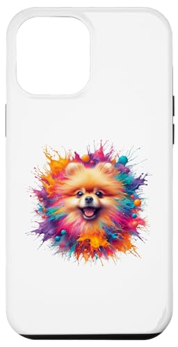 Hülle für iPhone 12 Pro Max Bunte Splash Art Pomeranian Portrait Pom Puppy Owner von IVRY