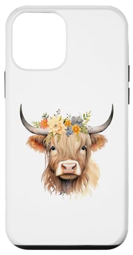 Hülle für iPhone 12 mini Schottische süße Hochlandkuh Rinder haarige Kuh Blumen Frauen von IVRY