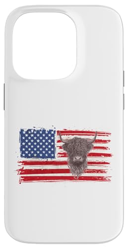 Hülle für iPhone 14 Pro Amerikanische Flagge, Highland Cow-4. Juli, Kuh-Liebhaber, cool von IVRY