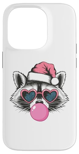 Hülle für iPhone 14 Pro Vintage Retro Waschbär Weihnachten Bubble Gum Pink Sonnenbrille von IVRY