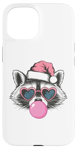 Hülle für iPhone 15 Vintage Retro Waschbär Weihnachten Bubble Gum Pink Sonnenbrille von IVRY