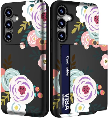 IWONE Schutzhülle für Samsung Galaxy S23, niedlich, mit Kartenhalter/schlankem Schlitz, Brieftasche, Handyhülle für Damen, Galaxy S23, Rosenblätter, abstrakte Blumen, Blumen, Cartoon-Pflanzen von IWONE