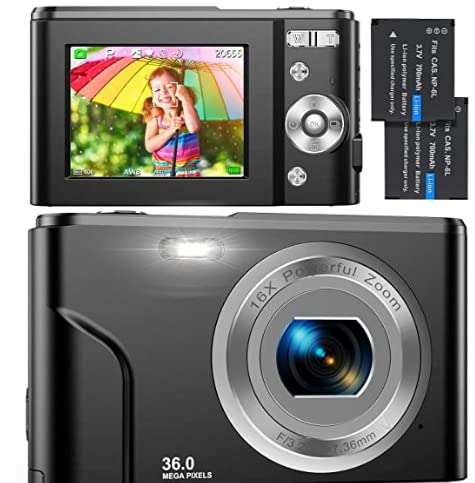 Digitalkamera, Kompaktkamera 1080P FHD 48MP Fotokamera Autofokus Mini Videokamera mit 16X Digitalzoom, und 2 Batterien Wiederaufladbare kinderkamera Geschenk für Kinder Studenten Teenager von IXNAIQY