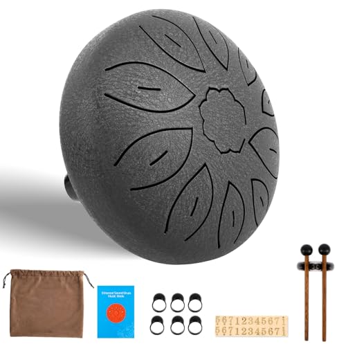 IXTIX Steel Tongue Drum Groß (15,5, 11 Noten) Regentrommel, Rain Drum Outdoor, Zungentrommel C Dur Kinder, Handtrommel Musikalisches Glockenspiel Instrument Meditation Zubehör für Garten (Schwarz) von IXTIX