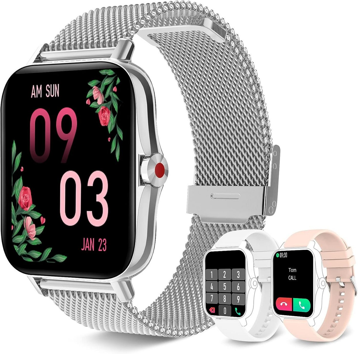Iaret Smartwatch (1,7 Zoll, Android iOS), Armbanduhr mit Telefonfunktion Wasserdicht Fitness Tracker 3 Armbänder von Iaret