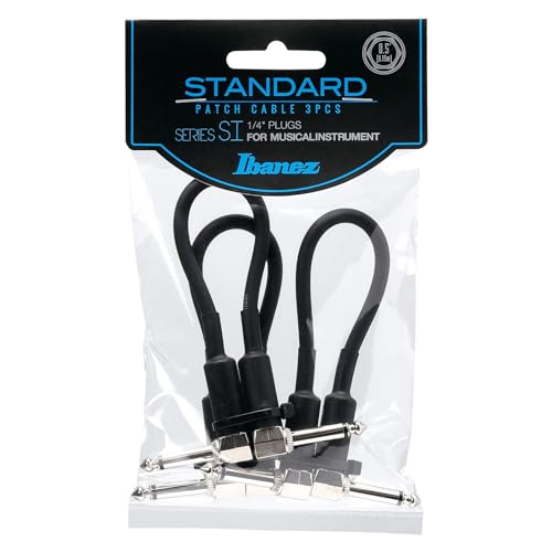 IBANEZ SI Serie (Standard) Instrumentenkabel - 2 abgewinkelte Stecker 3-teiliges Set Patch Kabel - Klinke - Klinke, Schwarz - 0,15 m / 0,5 ft (SI05P3) von Ibanez