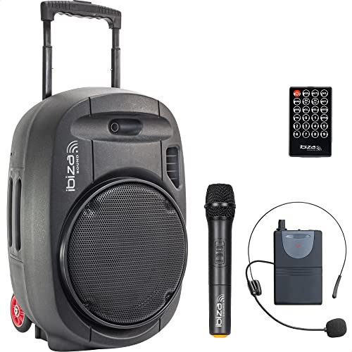 PORT12UHF-MKII - IBIZA - Tragbarer Lautsprecher 12"/700W MAX mit 2 Mikrofonen (UHF), Fernbedienung und Schutzhülle - Bluetooth, USB, SD - 5-7 Std. Wiedergabezeit. von Ibiza