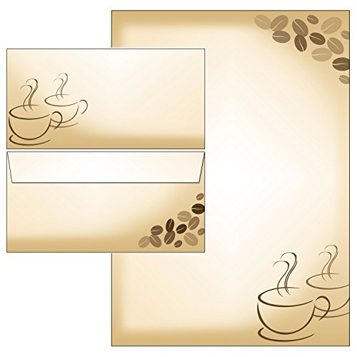 Motiv Kaffee - 40-teilig 20 Blatt Briefpapier A4 + 20 Stück Briefumschläge DIN lang ohne Fenster 5061+6061 von Ideenstadl