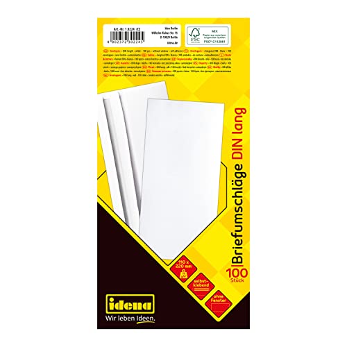 Idena 10224 - Briefumschläge DIN lang, 75 g/m², selbstklebend, ohne Fenster, weiß, 100 Stück von Idena