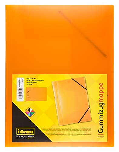 Idena 10375 - Sammelmappe mit Gummizug DIN A3, PP, transluzent orange, 1 Stück von Idena