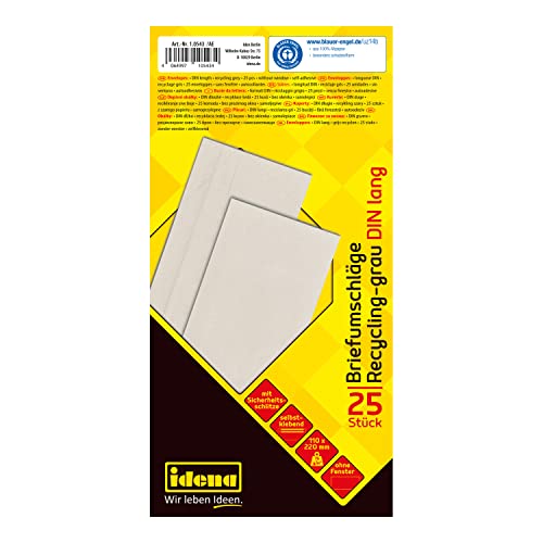 Idena 10543 - Briefumschläge Format DIN lang, recycling, selbstklebend, ohne Fenster, 75g/m², 25 Stück von Idena