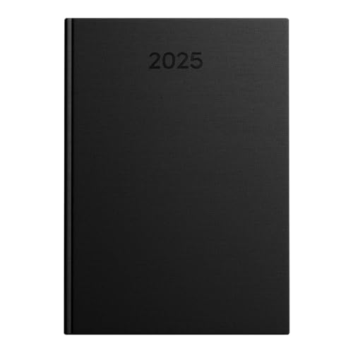 Idena 11134 - Buchkalender DIN A5 2025, 1 Tag auf 1 Seite, Sa/So auf 1 Seite, Terminplaner mit wattiertem Hardcover-Einband in Schwarz und Leseband von Idena