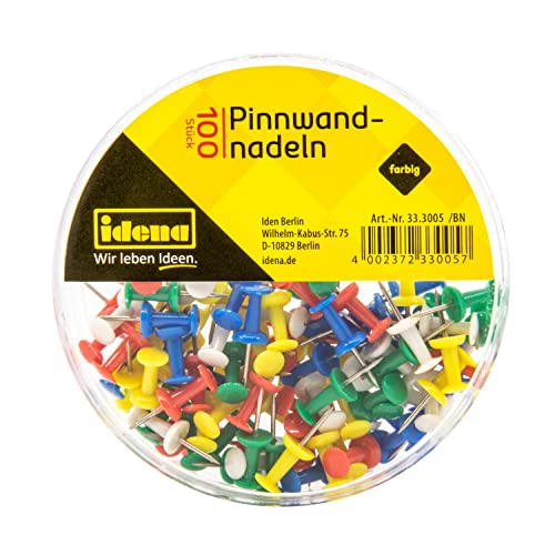 Idena 333005 - Pinnwandnadeln, 100 Stück, farbig sortiert, in Kunststoffbox von Idena