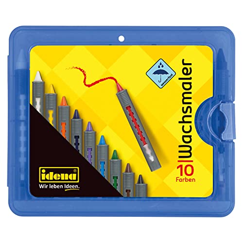 Idena 60040 - Wachsmaler Box blau, mit Schiebehülse, 10 Stück von Idena