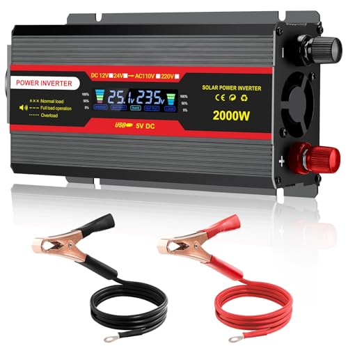 Idota Wechselrichter DC 12V auf AC 240V 2000W Spannungswandler Auto Inverter Konverter 1 AC Steckdose & 2 USB Port Stromwandler, KFZ Wohnwagen LKW Umwandler Stromwandler Power Inverter von Idota