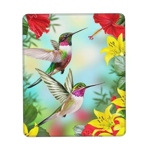 Mauspad mit Kolibris und rotem Hibiskus, bequemes Mauspad mit rutschfester Gummiunterseite, Laptop, waschbares kabelloses Mauspad, Verriegelungskante, Mauspad für Gaming und Arbeit, 17,8 x 21,8 cm von IguaTu