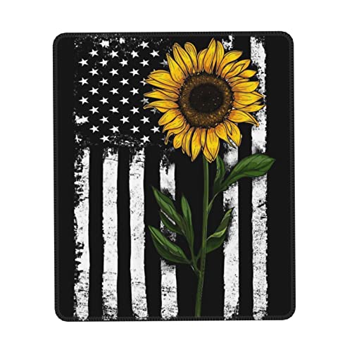 Mauspad mit Sonnenblume und amerikanischer Flagge, Komfort-Mauspad mit rutschfester Gummiunterseite, waschbar, kabelloses Mauspad, Verriegelungskante, Mauspad für Gaming und Arbeit, 25,4 x 30,5 cm von IguaTu