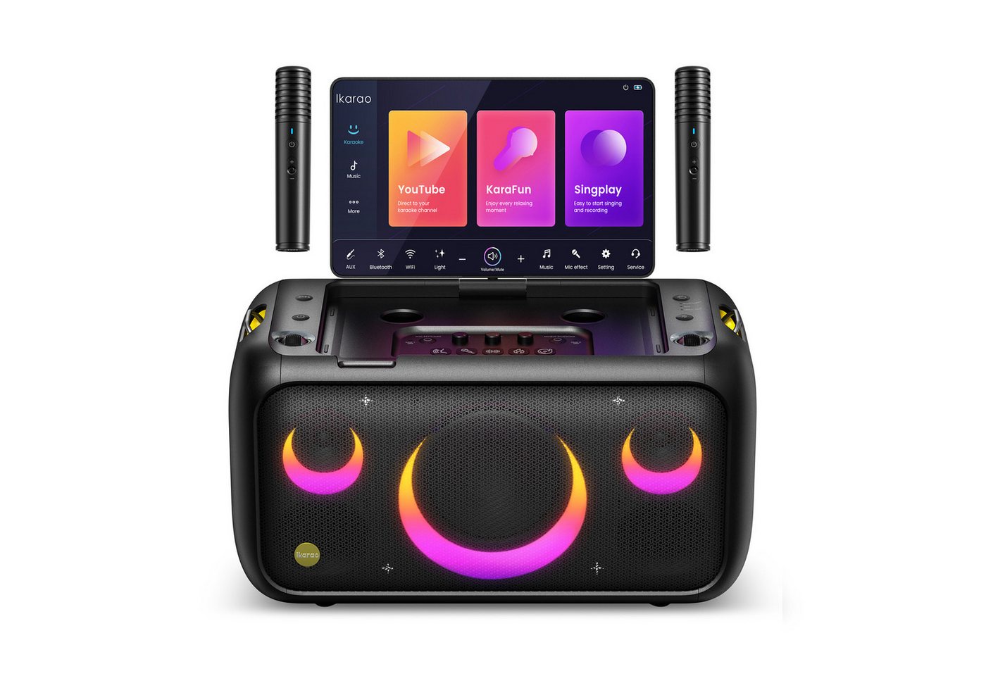 Ikarao Break X1 Karaoke-Maschine 2.0 (800 W, Karaoke-Anlage, 13,3HD-Touchscreen, Bluetooth 5.3, Kabellose Mikrofone) von Ikarao