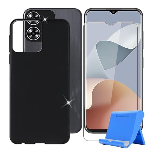 Ikiiqii für ZTE Blade V50 Smart (6.60") Handyhülle + Gehärtetes Glas, Hülle rutschfeste Stoßfest Sturzsichere Schutzhülle Weich Silikon Case mit Mobiltelefonhalterung - Schwarz von Ikiiqii