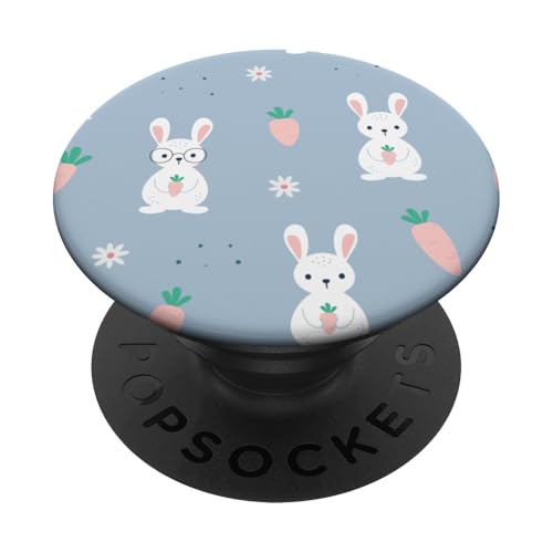 Hasen- und Karottenmuster auf blauem Hintergrund PopSockets Klebender PopGrip von Ikota Design