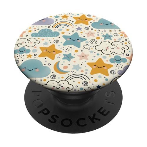 Kawaii Stern- und Wolkenmuster - Fröhliche Illustration PopSockets Klebender PopGrip von Ikota Design