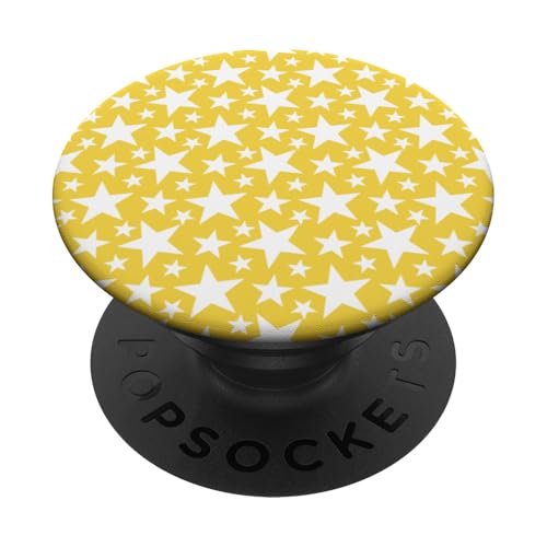 Muster mit weißen Sternen auf gelbem Hintergrund PopSockets Klebender PopGrip von Ikota Design