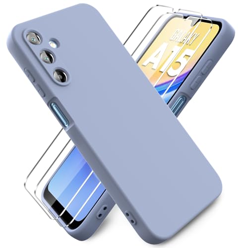 Ikziwreo - Hülle für Samsung Galaxy A15 4G/5G Handyhülle, mit 2 Stück Displayschutzfolien, Reiner Farbe Ultradünne Weich Silikonhülle, Stoßfeste Anti-Scratch Gummi Schutzhülle - Grau von Ikziwreo
