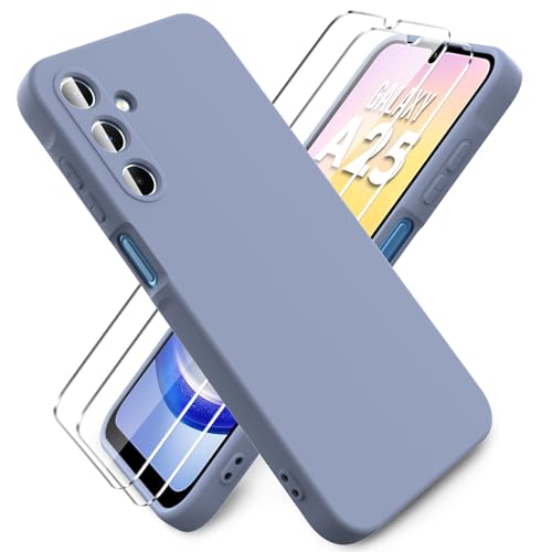 Ikziwreo - Hülle für Samsung Galaxy A25 5G Handyhülle, mit 2 Stück Displayschutzfolien, Reiner Farbe Ultradünne Weich Silikonhülle, Stoßfeste Anti-Scratch Gummi Schutzhülle - Grau von Ikziwreo