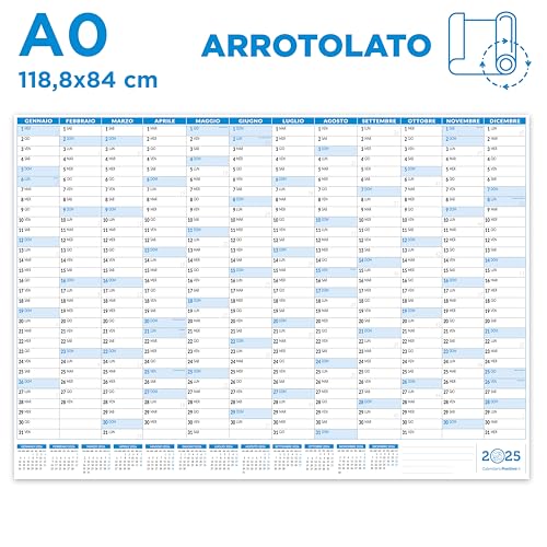 Wandkalender 2025, 118 x 84 cm, gerollt, ohne Falten, großes Wandformat A0, "Positivo" von Il Calendario Positivo