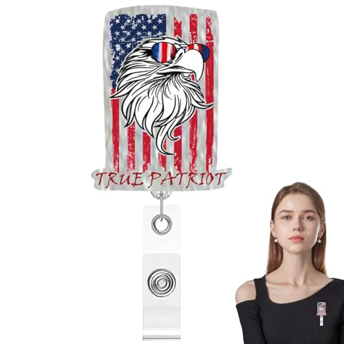 Imtrub Flagge Revers Pin, 4. Juli Krankenschwester Abzeichen Rolle,Glitzerdesign Acrylname Tags Clips | Patriotische Flaggenstifte, einziehbarer Namenskartenausweishalterrolle für Schulmaterialien von Imtrub