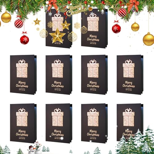 Imtrub Weihnachtskarten mit Umschlägen,Schöne Weihnachtskarten - Schwarze Grußkarten 10er-Set | Stempeln von Weihnachtskarten, verschiedenen Feiertagskarten, Frohe Feiertage-Notizkarten für Kinder von Imtrub