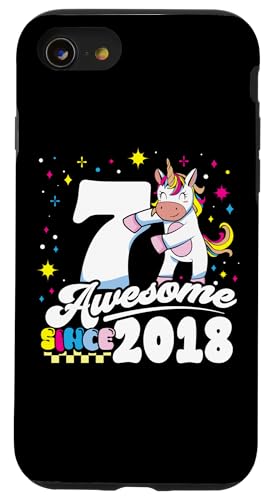 7. Geburtstag Einhorn Awesome seit 2018 7 Jahre alt Geschenk Hülle für iPhone SE (2020) / 7 / 8 von InGENIUS Einhorn Geburtstag Shirts & Geschenke