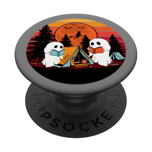 Gespenst Camping Lesen Buchliebhaber Halloween Lesen Retro PopSockets mit austauschbarem PopGrip von InGENIUS Halloween Shirts & Geschenke