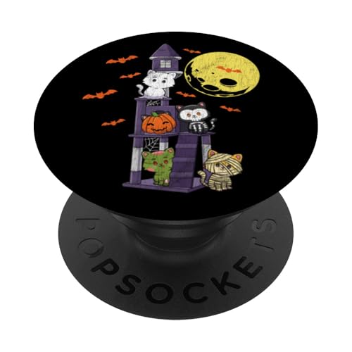 Horrorfilm Katze spielt auf Baum Halloween Katzenliebhaber PopSockets mit austauschbarem PopGrip von InGENIUS Halloween Shirts & Geschenke