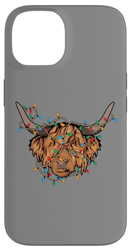 Hülle für iPhone 14 Weihnachtsbeleuchtung Higland Cow Fluffy Scottish Cow Lover von InGENIUS Weihnachtsshirts & Geschenke