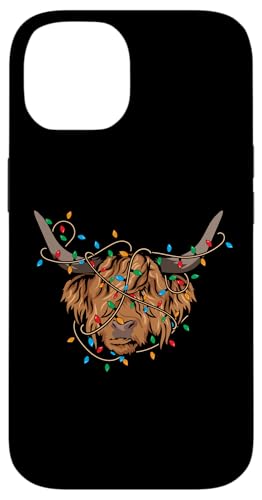 Hülle für iPhone 14 Weihnachtsbeleuchtung Higland Cow Fluffy Scottish Cow Lover von InGENIUS Weihnachtsshirts & Geschenke