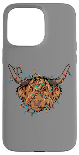 Hülle für iPhone 15 Pro Max Weihnachtsbeleuchtung Higland Cow Fluffy Scottish Cow Lover von InGENIUS Weihnachtsshirts & Geschenke