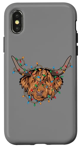 Hülle für iPhone X/XS Weihnachtsbeleuchtung Higland Cow Fluffy Scottish Cow Lover von InGENIUS Weihnachtsshirts & Geschenke