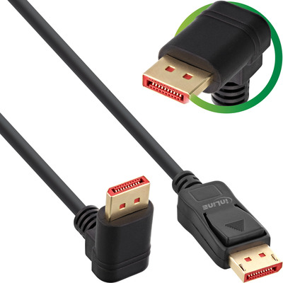 InLine® DisplayPort 1.4 Kabel, 8K4K, nach unten gewinkelt, schwarz/gold, 2m von InLine®