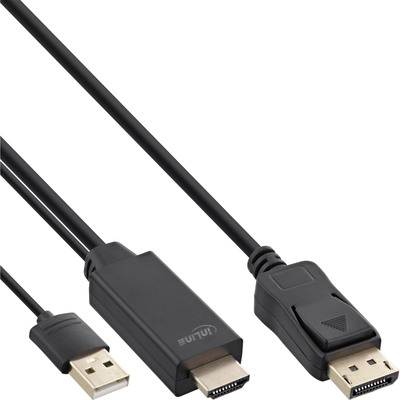 InLine® HDMI zu DisplayPort Konverter Kabel, 4K, schwarz/gold, 0,5m von InLine®