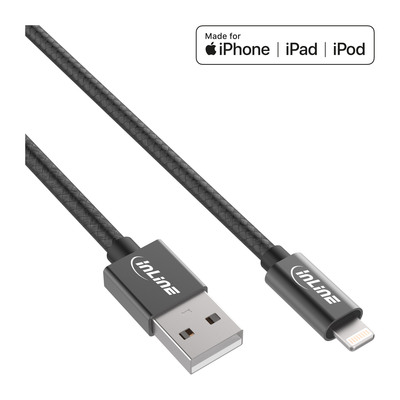 InLine® Lightning USB Kabel, für iPad, iPhone,  schwarz/Alu, 1m MFi-zertifiziert von InLine®