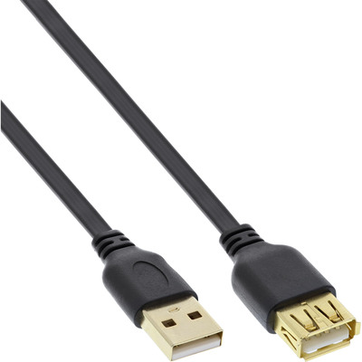 InLine® USB 2.0 Flachkabel Verlängerung, A ST / BU, schwarz, Kontakte gold, 1m von InLine®